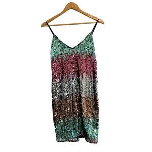 Express Gradient Sequin Spaghetti Strap Mini Dress